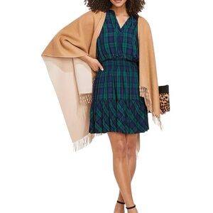 NWT Vineyard Vines Black Watch Plaid Smocked Ruffle Dress Charleston Green Large